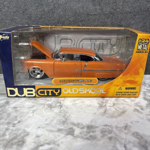 Jada Toys Dub City Old Skool (ORANGE) 1955 Chevy Bel Air 1:24 Diecast NEW - Picture 1 of 8